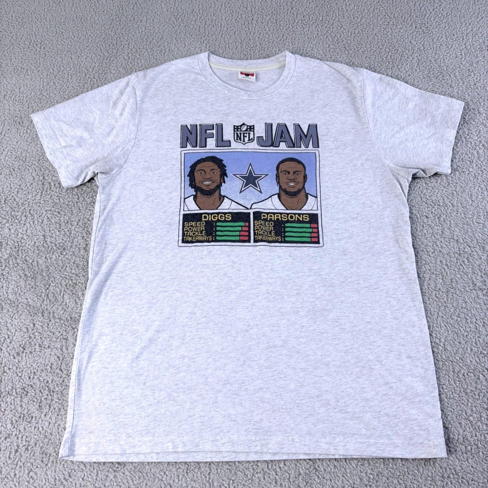 Homage NFL Jam Dallas Cowboys T-Shirt Mens L Grey Diggs Parsons Graphic Retro